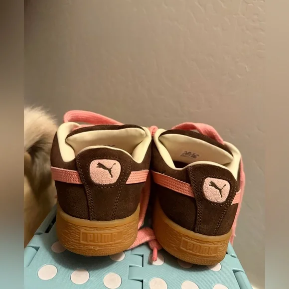 Puma Suede Sneakers Brown Pink Gum Sole Retro Y2K Skater Cute - Picture 2 of 5